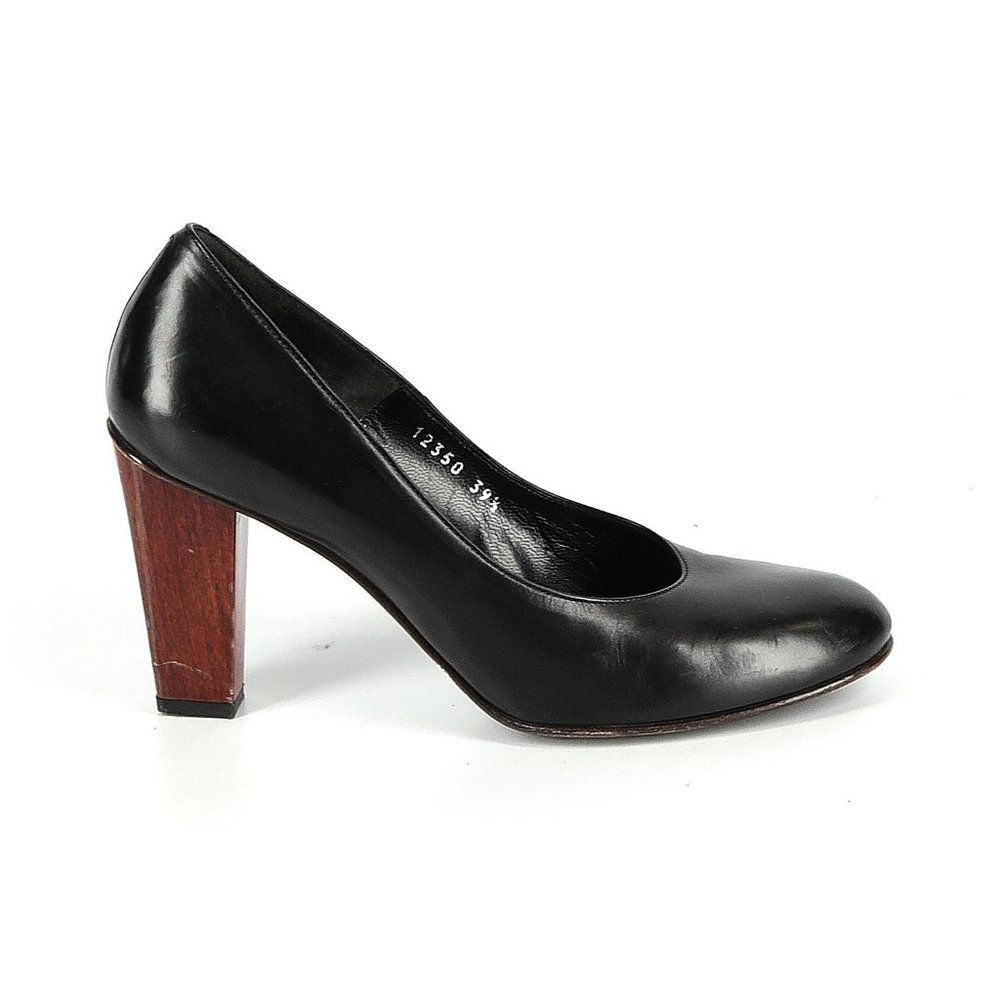 Dries Van Noten Designer Black Leather Round Toe Block Heels sz 39.5